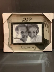Malden 25th Anniversary Glass Picture 4x6 Frame - Clear w/Elegant Silver Design - Picture 1 of 3