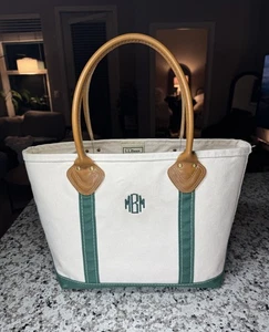 Bolso de Mano LL Bean Boat & Tote Vintage con Asas de Cuero de Grano Completo 16.5x11x6.5 - Imagen 1 de 24