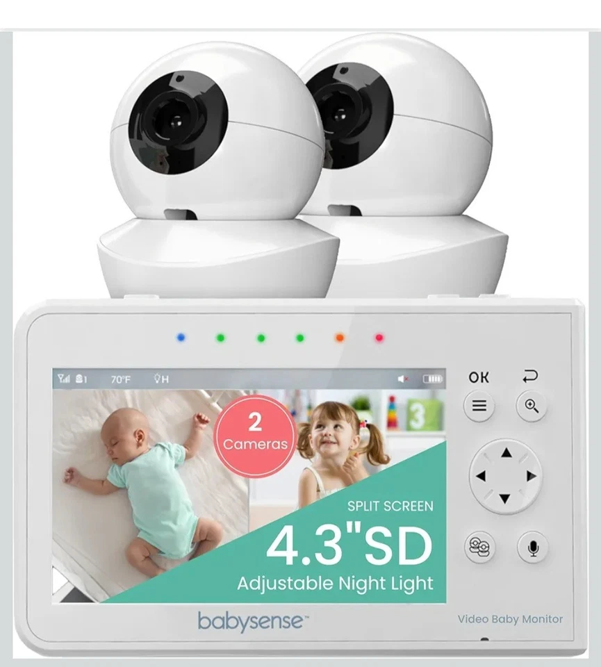 Monitor de bebé video pantalla dividida Babysense V43 con 2 cámaras y audio de 4,3" Foto 1 de 4