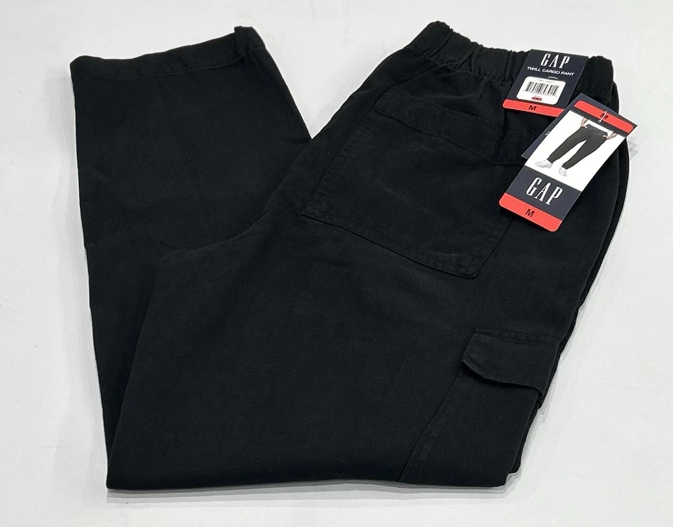 GAP Womens Black Twill Cargo Pants Size Medium Pull On Elastic Waistband