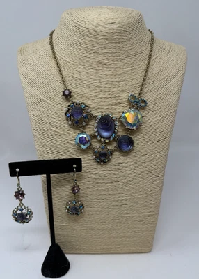 Juego de collar y pendientes Betsey Johnson rosa lavanda AB estrás tono dorado Foto 1 de 4