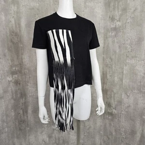 Ports 1961 Womens XS Short Sleeve Tshirt Zebra Pocket Fringe Statement Italy - Picture 1 of 8