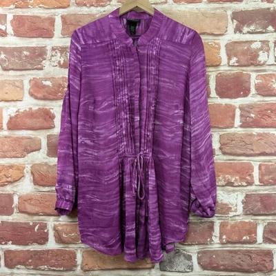 Camisa Top Lane Bryant Mujer 18/20 Púrpura Rosa Boho Abstracto Corbata Cintura Túnica Foto 1 de 4