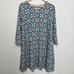 Abito a trapezio Corona ed Edera Tg L Geometrico Maniche 3/4 Girocollo Viaggio Vacanze - Foto 1 di 9