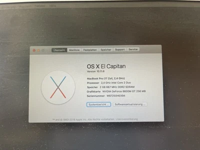 Apple MacBook Pro 17Zoll 2,4 GHz silber für Bastler - Bild 1 von 4