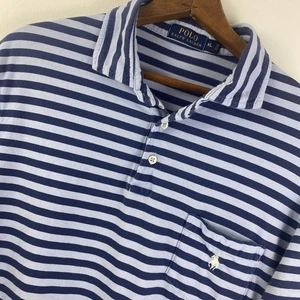 Polo Ralph Lauren uomo XL blu a righe con tasca manica corta camicia - Foto 1 di 6