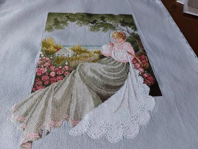 Completed Cross Stitch Lavender and Lace NANTUCKET ROSE - Image 1 of 4