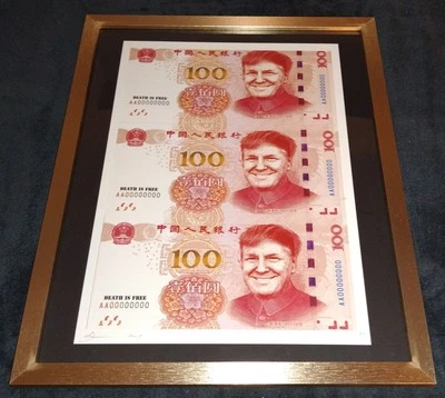 DEATH NYC ltd framed signed street art print 45x32cm Donald Trump Dictator Money - Image 1 of 2