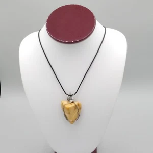 Black Cord Necklace Wire Wrapped Pyramid Shape Yellow Jasper Pendant 14 in - Picture 1 of 9