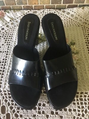 Sandalias de cuña Enzo Angiolini de cuero negro 8,5 nuevas con caja. ¡Tan cómodo! Foto 1 de 4