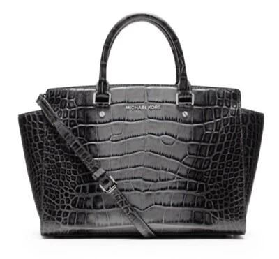 Сумка Michael Kors Selma коричневая со штампом под крокодила кожа большая бывшая в употреблении   - Изображение 1 из 4