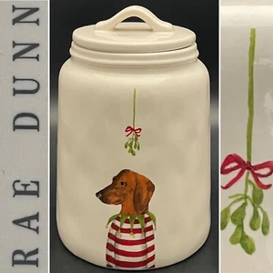Rae Dunn 2017 Wilma Under the Mistletoe Canister with Original Dimples China 8"t - Picture 1 of 12