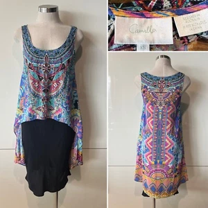 CAMILLA Blue/Pink High-Low Aztec SILK & CRYSTALS CAMISOLE, TANK TOP X-SMALL - Picture 1 of 17