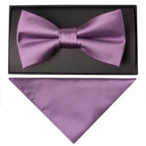 Plain Light Mauve Mens Bow Tie and Pocket Square Set Wedding Christening Formal - Picture 1 of 4