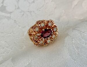 Purple Crystal & 8 Opals Ring Size 6 Gold Band New