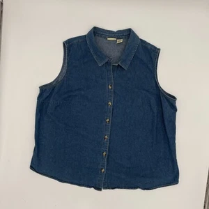 Cherokee Shirt Women 22W Blue Regular Fit Chambray Sleeveless Collar Button Down - Picture 1 of 5