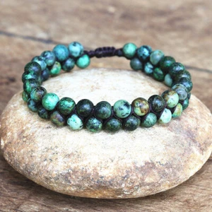 Handmade Braided African Turquoise Round Bead Healing Women Men Bracelet - Picture 1 of 1