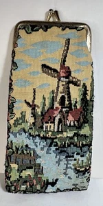 Vintage Tapestry Eyeglass Case Windmill Kiss Clip Closure 3.25”x7” - Picture 1 of 4