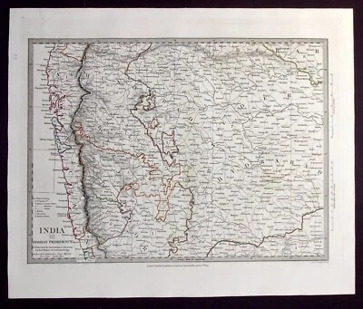 ИНДИЯ, ПРЕЗИДЕНТСТВО БОМБЕЯ, МУМБАИ, ХАЙДАРАБАД, оригинальная антикварная карта, SDUK, 1844 - Изображение 1 из 4