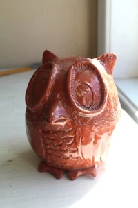 OOAK Art School Student Hand Built Pottery Owl Rust Glossy Animal Figurine - Picture 1 of 8