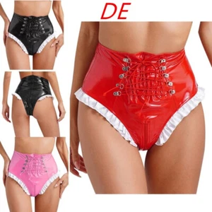 DE Damen Glänzend Lackleder Slips Sexy Wetlook Tanga Low Rise Hipster Unterhosen - Picture 1 of 37