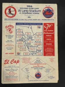 NEW YORK METS VS ST LOUIS CARDINALS AL LANG STADIUM SOUVENIR SCORE CARD 1986 - Picture 1 of 7
