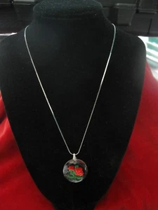 Silver Tone Chain with Resin Rose Pendant - Picture 1 of 6