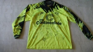 BVB Borussia Dortmund Trikot / Nike / 1990er Jahre Gr.L mit zig Autogrammen gebr - Bild 1 von 19