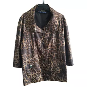 Susan Graver Animal Print Jacket 3/4 Sleeves Brown Plus Sz 1X 18W 20W Outerwear - Picture 1 of 4