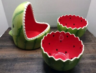 Cuenco de sandía de cerámica con forma de cabeza de tiburón + 2 cuencos para servir novedad Foto 1 de 4