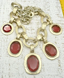 Chicos Statement Necklace Red Stones and Gold Tone Stunning Vintage - Picture 1 of 9