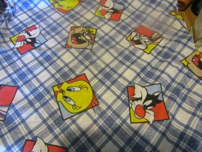  Looney Tunes Plaid Twin Flat Sheet 1995 Tweety Slyvester Bugs Bunny - Image 1 of 2