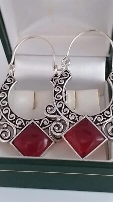 Orecchini zingari rubino grandi vintage anni 90-90 in argento sterling 925 - ... - Immagine 1 di 4