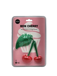 Mon Cherry Measuring Spoon & Egg Separator Set New Red and Green Fruit Shaped - Picture 1 of 4