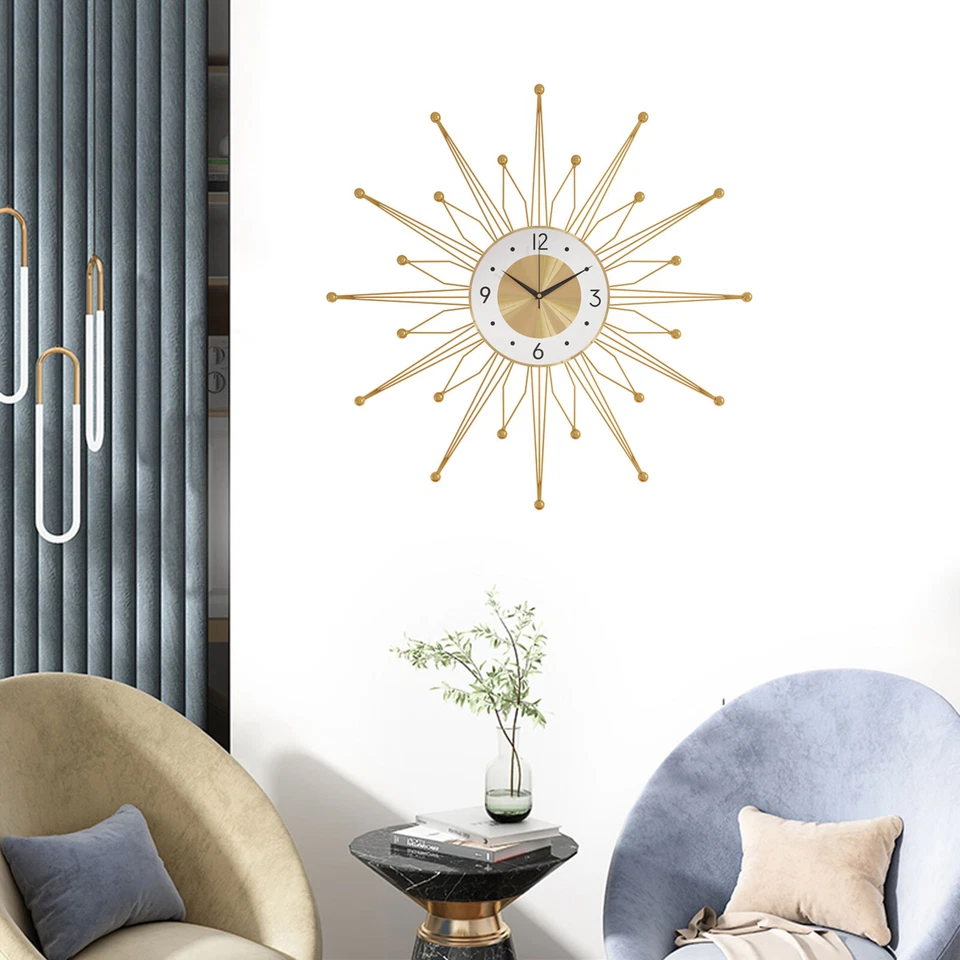 50CM Retro Metal Art Sunburst Clock Mid Century Modern Wall Vintage Clock Decor - Image 1 of 1