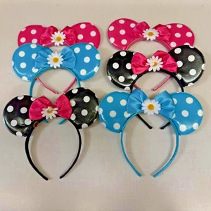 2 Pcs Disney Ears Dots Mice Ears Headhand Bows Hair Hoops Flower Accessories - Picture 1 of 5