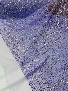 Beaded Sequins Pearl Fabric - Lilac - Embroidered Pearl Sequins Fabric By Yard - Picture 1 of 5