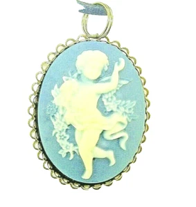 Nuevo Collar Vintage Look Ángel/Querubín Tono Bronce Azul CAMEO 18"" - 20 - Imagen 1 de 3