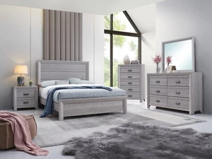 Contemporary Rustic Style 6Pc Queen Size Gray Finish Wooden Panel Bedroom Set - Picture 1 of 9