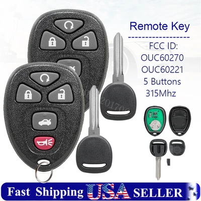 2 сменных брелока для дистанционного управления Chevrolet Impala 2006–2016 годов выпуска OUC60270 + ключ - Изображение 1 из 4