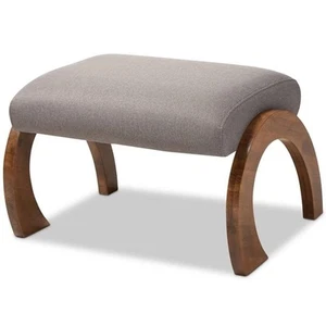 Baxton Studio Sandrine Fabric Ottoman in Grey and Walnut Brown - Picture 1 of 7