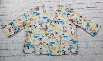 Lo último Blusa Algodón MUJERES XL Mezcla Lino Top Colorido Estampado Escena de Playa Cuello en V  Foto 1 de 4