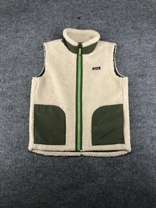 Patagonia Gilet Pile Ragazzo XL 14 Beige Verde Retrò Pile Zip Caldo Giacca Outdoor - Foto 1 di 6