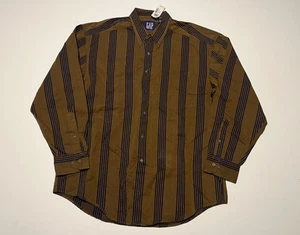 NWT Vintage 90s GAP Button Up Shirt Brown Blue Striped Prep Western Cowboy Large - Picture 1 of 7