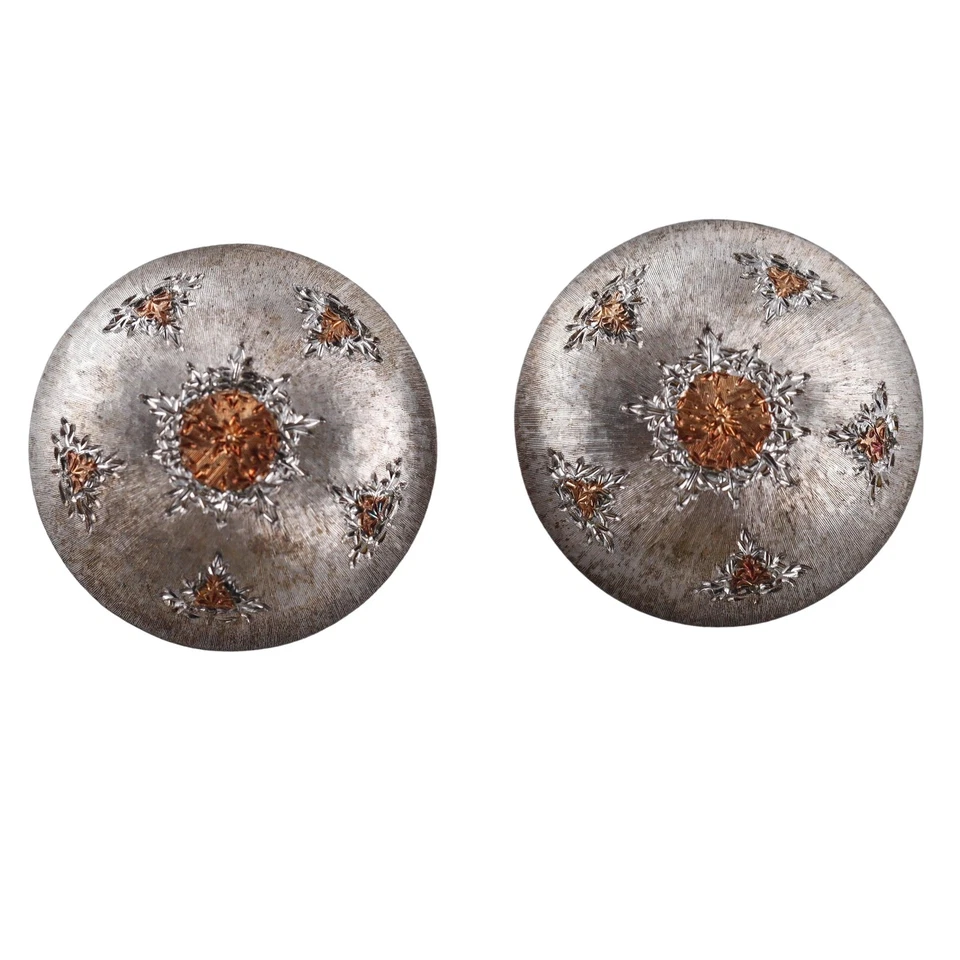 Mario Buccellati Macri Silver Gold Large Button Earrings - Image 1 of 1