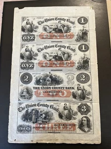 Union County Bank - ungeschnittenes veraltetes Blatt - defekte Banknoten - nicht bewertet - Bild 1 von 10