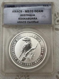 1995 $1 Australia Kookaburras ANACS MS 70 DCAM | Deep Cameo 1 oz .999 Silver - Picture 1 of 2