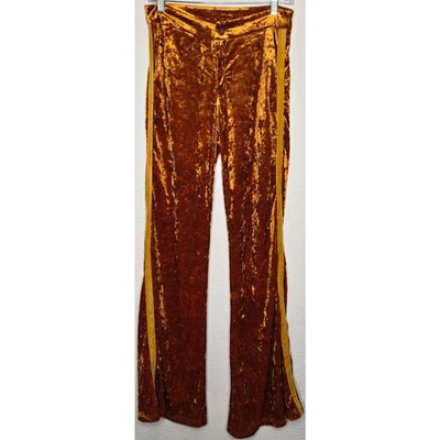 Fashion Nova Women Flared Pants Medium Gold Orange Soft Crush Velvet Funky Disco - Image 1 of 4