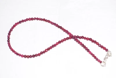 925 Sterling Silver Red Ruby Dyed Gemstone Round Smooth Beaded Beads Necklace - Image 1 of 4