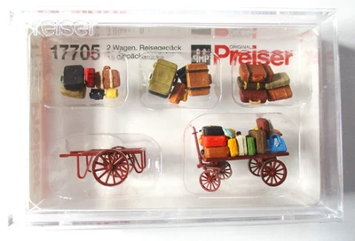 HO Preiser # 17705 Old Time Train Station Baggage Wagons with Plenty of Luggage - Image 1 of 2